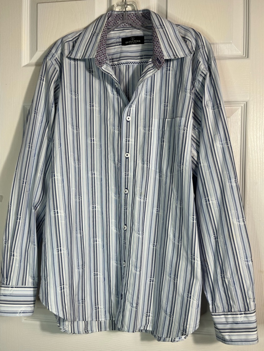 Bugatchi Uomo Blue Stripe Long-Sleeve Dress Shirt L